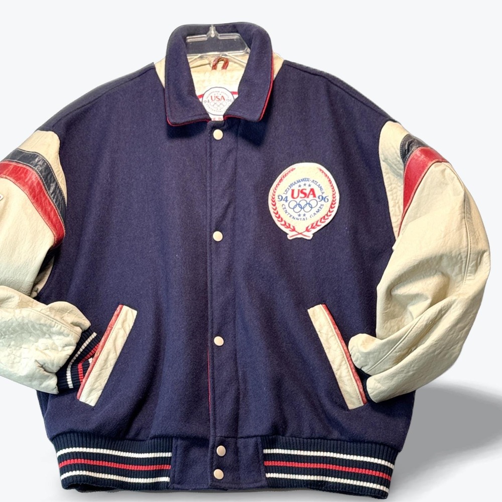 Vintage 90s USA Olympic Training Center Varsity Jacket Wool Leather XL 94 96